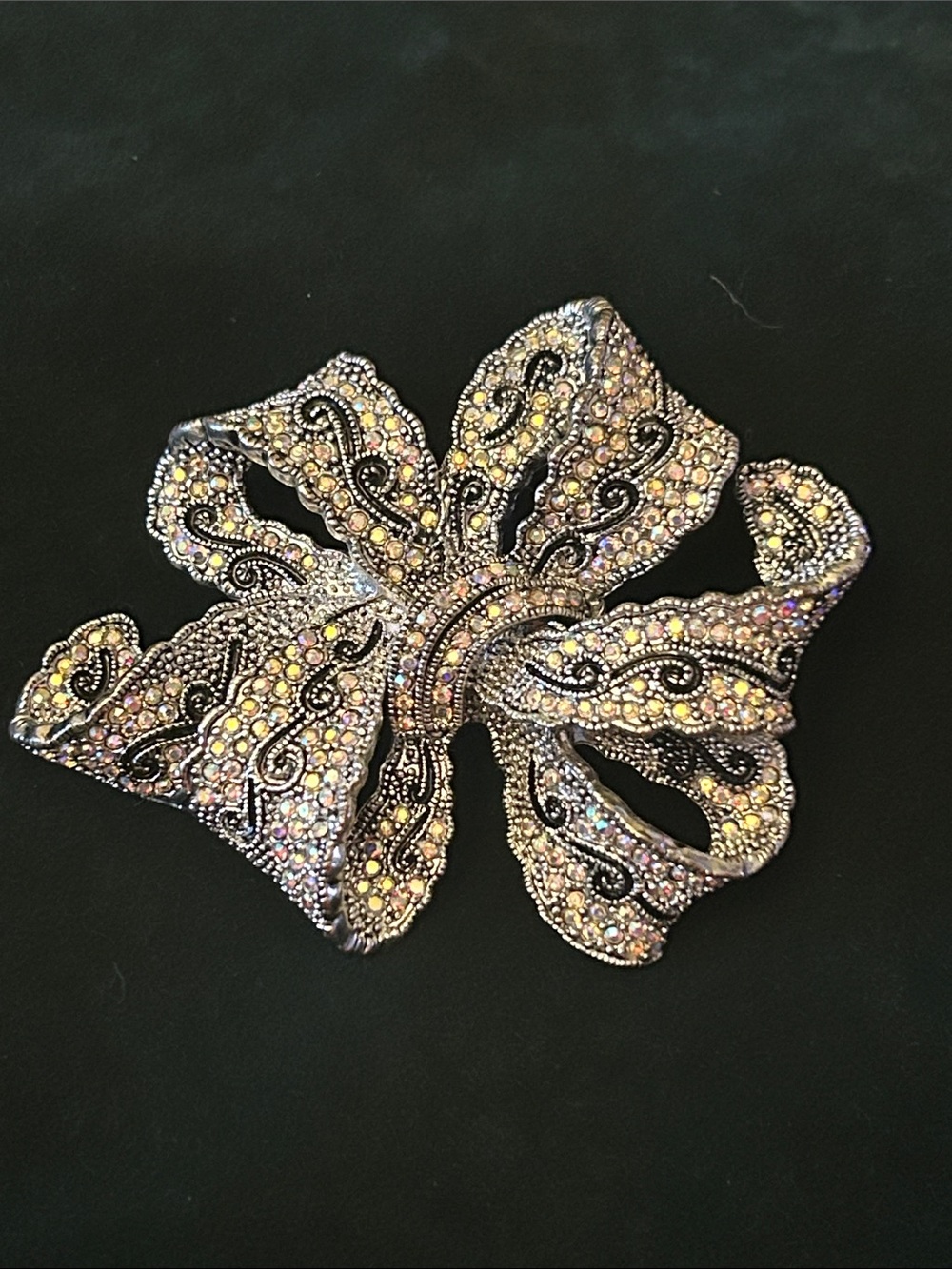 Crystal Bow Brooch - Iridescent Gold Sparkle